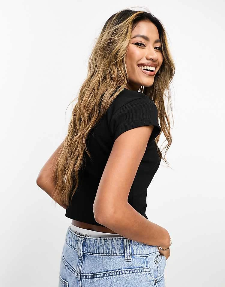 Calvin Klein Jeans Rib Baby Tee In Black For Women 3 Calvin Klein Jeans Rib Baby Tee In Black For Women - Image 3