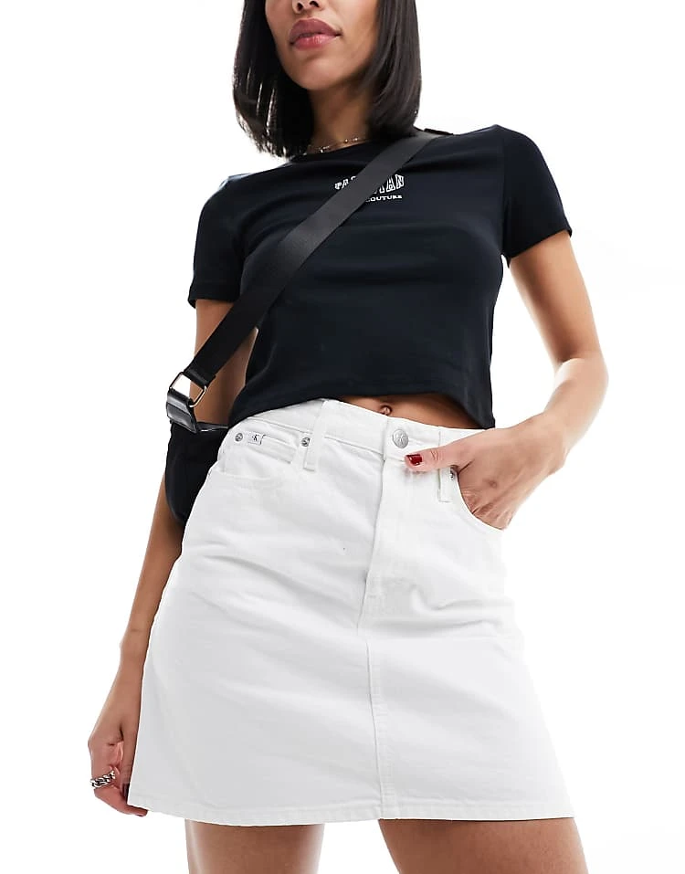 Calvin Klein Jeans High Rise Denim Mini Skirt In White Wash For Women Denim Light 2 Calvin Klein Jeans High Rise Denim Mini Skirt In White Wash For Women Denim Light - Image 2