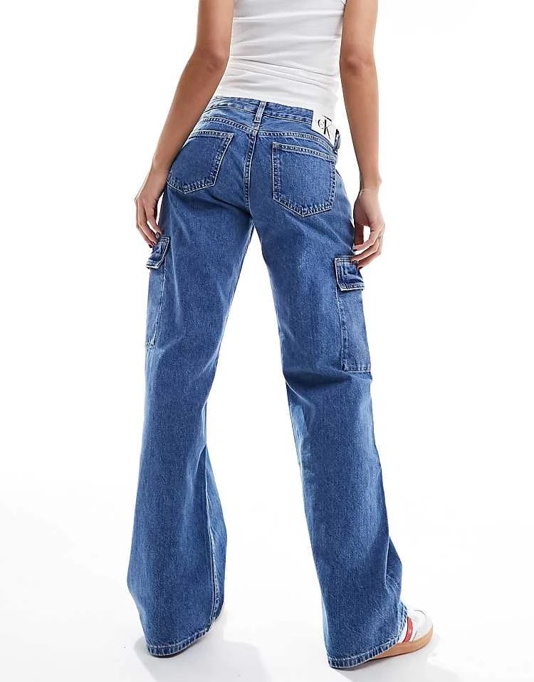 Calvin Klein Jeans Extreme Low Rise Baggy Cargo In Mid Wash For Women Denim Medium 5 Calvin Klein Jeans Extreme Low Rise Baggy Cargo In Mid Wash For Women Denim Medium - Image 5