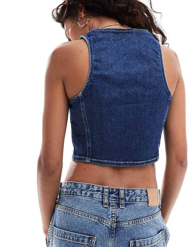 Calvin Klein Jeans Zip Crop Denim Top In Dark Wash For Women Denim Dark 2 Calvin Klein Jeans Zip Crop Denim Top In Dark Wash For Women Denim Dark - Image 2