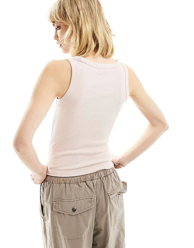 Calvin Klein Jeans Woven Label Rib Tank Top In Pink For Women Sepia Rose 2 Calvin Klein Jeans Woven Label Rib Tank Top In Pink For Women Sepia Rose - Image 2