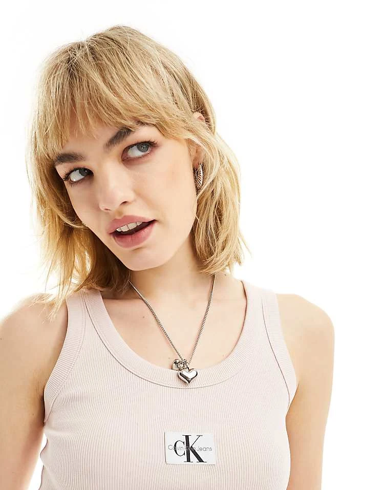 Calvin Klein Jeans Woven Label Rib Tank Top In Pink For Women Sepia Rose 3 Calvin Klein Jeans Woven Label Rib Tank Top In Pink For Women Sepia Rose - Image 3