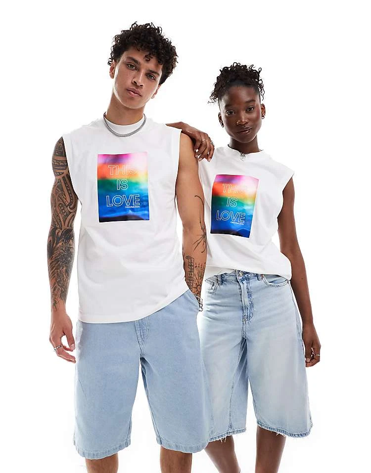 Calvin Klein Jeans Pride Unisex Graphic Vest Top In White For Unisex 1 Calvin Klein Jeans Pride Unisex Graphic Vest Top In White For Unisex
