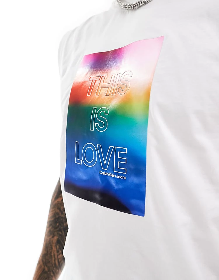 Calvin Klein Jeans Pride Unisex Graphic Vest Top In White For Unisex 3 Calvin Klein Jeans Pride Unisex Graphic Vest Top In White For Unisex - Image 3