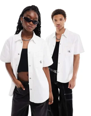 Calvin Klein Jeans Unisex Oversized Denim Shirt In White For Unisex Denim Light