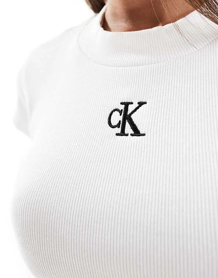 Calvin Klein Jeans Rib Baby Tee In White For Women Bright White 2 Calvin Klein Jeans Rib Baby Tee In White For Women Bright White - Image 2