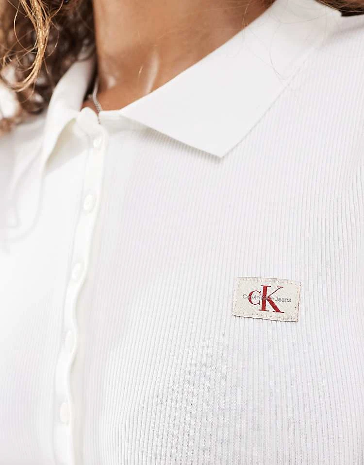 Calvin Klein Jeans Woven Label Bodysuit In White For Women Bright White 3 Calvin Klein Jeans Woven Label Bodysuit In White For Women Bright White - Image 3