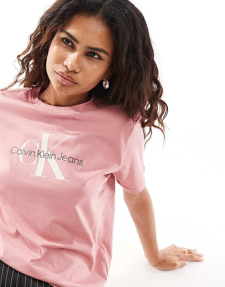Calvin Klein Jeans Monogram Tee In Pink For Women 3 Calvin Klein Jeans Monogram Tee In Pink For Women - Image 3