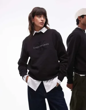 Calvin Klein Jeans Unisex Monologo Sweatshirt In Black For Unisex Ck Black