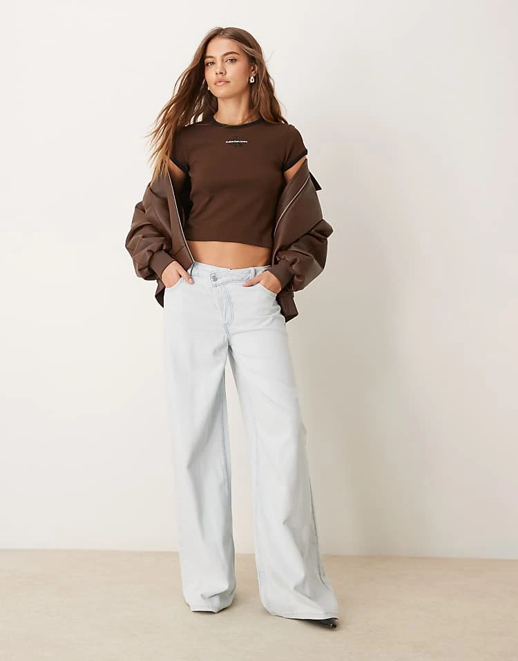 Calvin Klein Jeans Monologo Baby Tee In Dark Brown - ASOS Exclusive For Women Antique Brown 3 Calvin Klein Jeans Monologo Baby Tee In Dark Brown - ASOS Exclusive For Women Antique Brown - Image 3