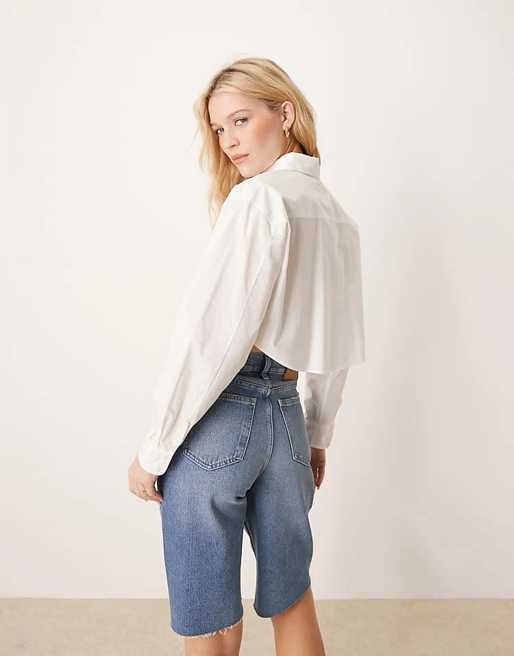 Calvin Klein Jeans Woven Label Cropped Shirt In White For Women Bright White 4 Calvin Klein Jeans Woven Label Cropped Shirt In White For Women Bright White - Image 4