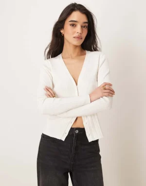 Calvin Klein Jeans Ribbed Cardigan In Ecru For Women Tofu